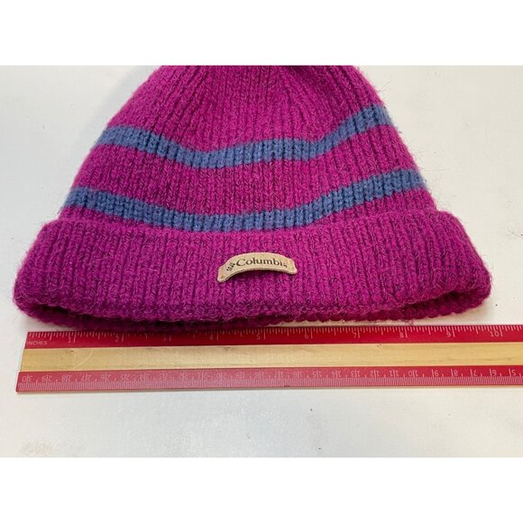 Columbia Sports beanie hat cap youth one size 9" knit pom pom purple - Picture 10 of 11